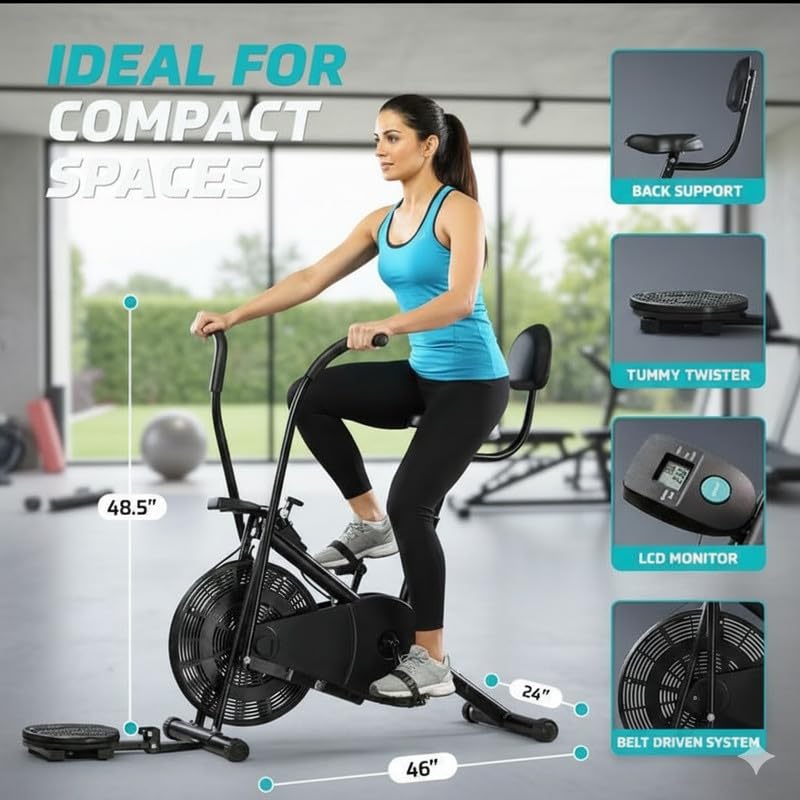 Image of VLSEX02BT Air Bike Exercise Cycle With Back Rest & Twister Max User Weight 130 Kg 1-Year Warranty