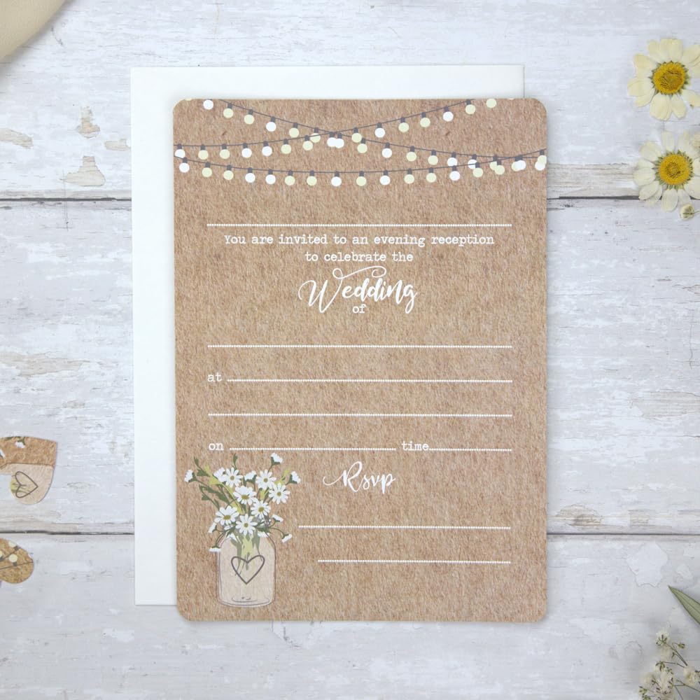 Rustic Mason Jar Flowers - Ready to Write Evening Invitations - Pack of 10 (634)