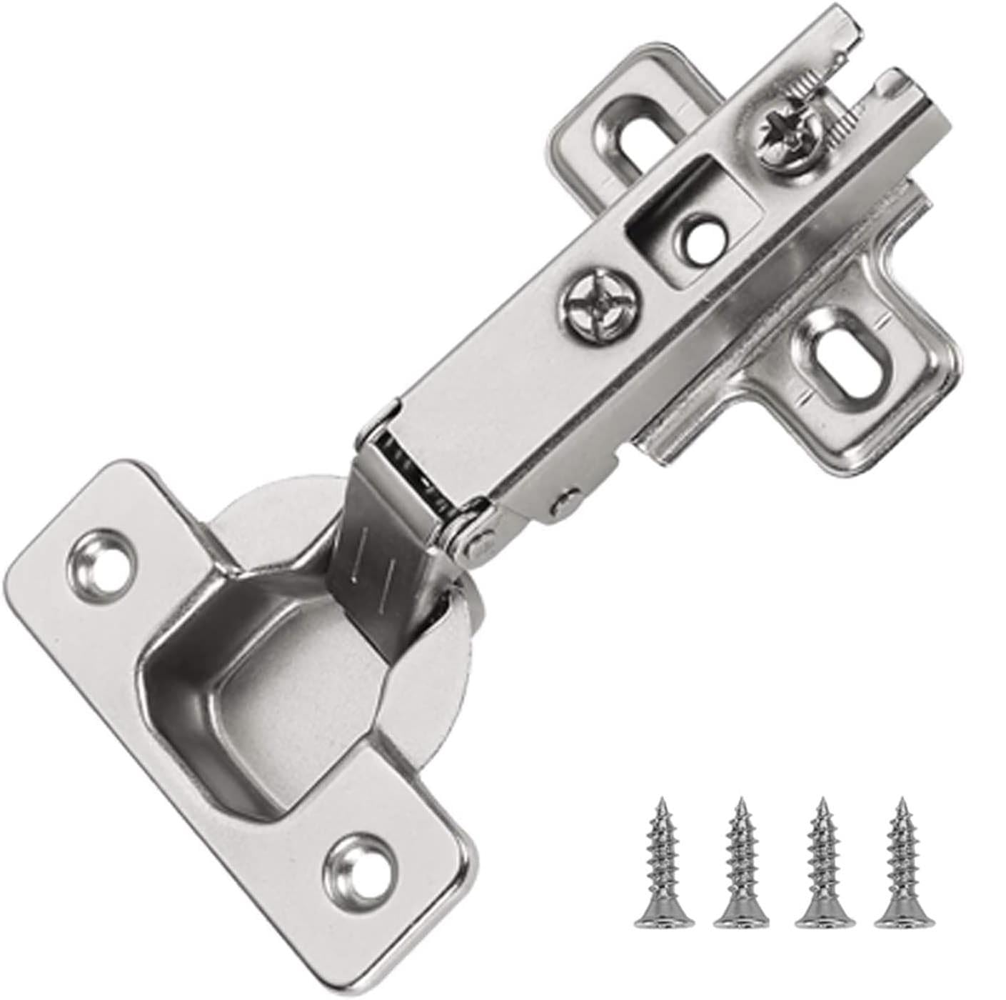 Dihl 4 Pcs Standard 35mm Cabinet Hinges, 90° Opening Half Overlay Slide On. for Wardrobes, Kitchen Cupboards and Cabinets. Nickel Plated Steel with Screws. Pack of 4
