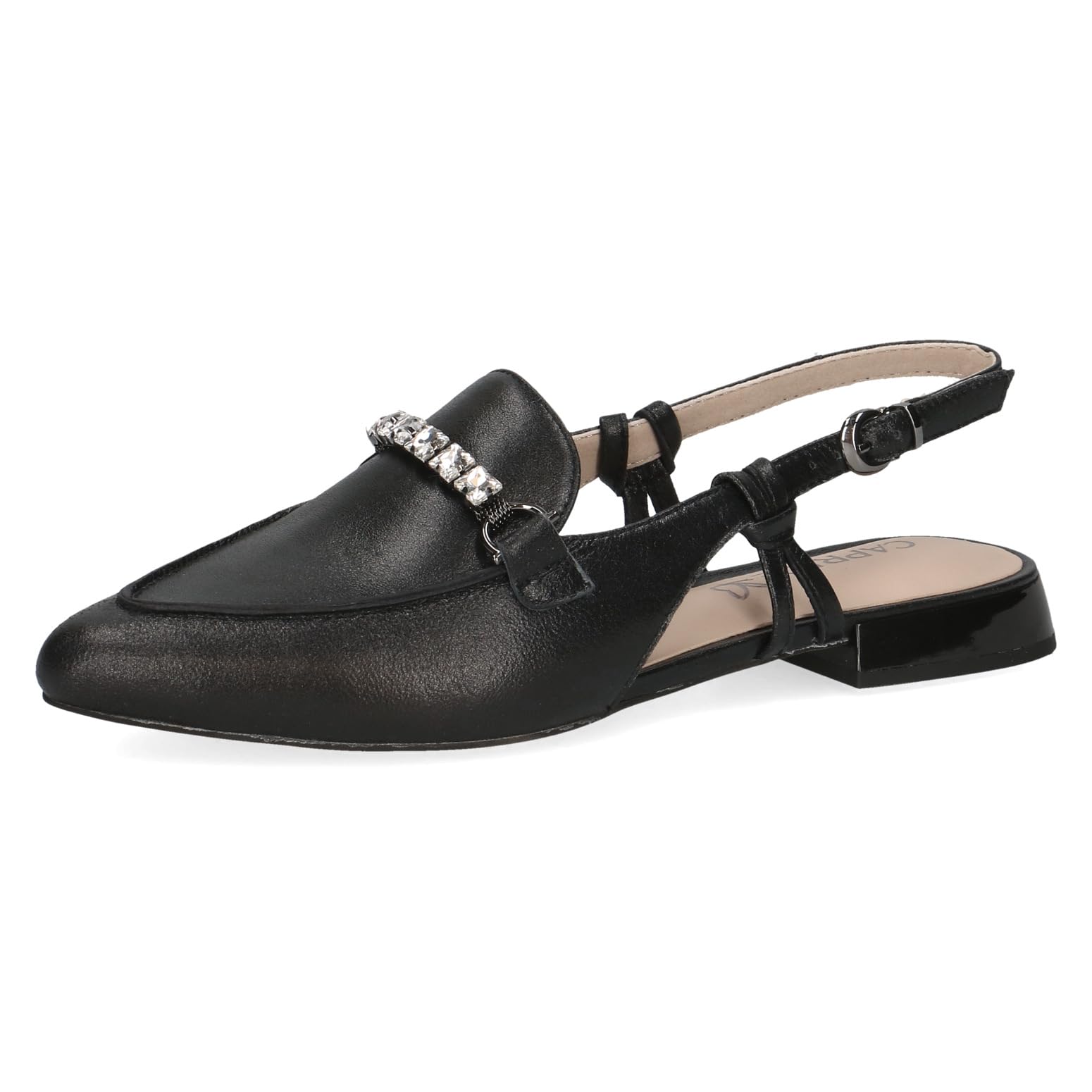 CAPRICE Women Slingback Pumps Leather Pointed, Black (Black Metallic), 6 UK