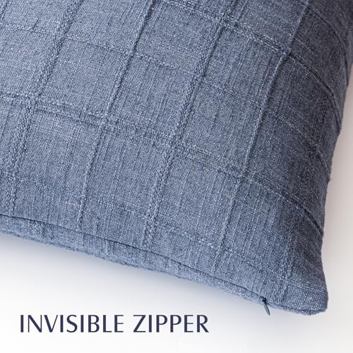 Image of Foindtower Set of 1 Decorative Linen Check Throw Pillow Cover Neutral Farmhouse Vintage Cushion Cover Modern Coastal Boho Home Decor for Sofa Chair Couch Bedroom Living Room,24x24 Inch,Blue