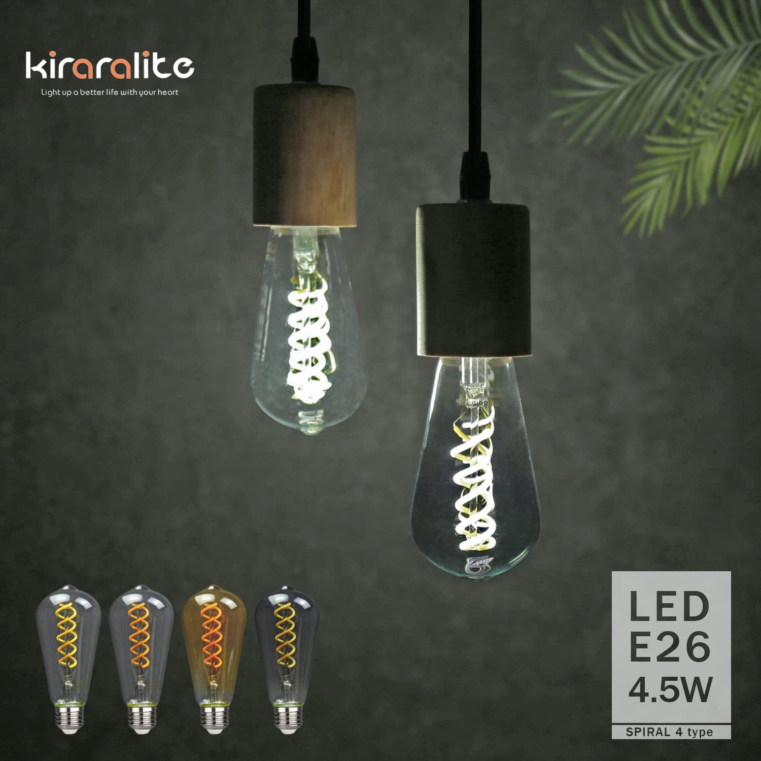 ST19(ST58) LED Smoky Grey Glass Edison Bulb, Vintage, 6 Pack, Daylight 5000K, Antique Flexible Spiral LED Filament Light Bulb, Dimmable, 300LM, 4.5W Equivalent to 40W, E26 Base
