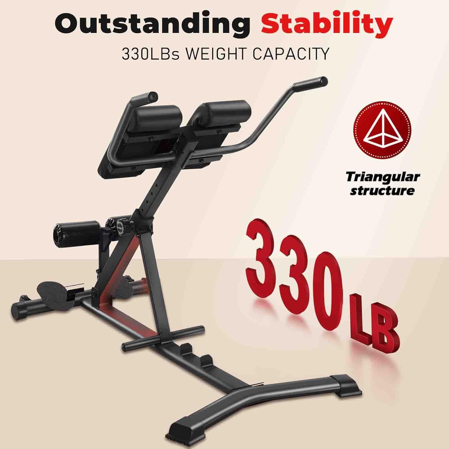 BODY RHYTHM Adjustable & Foldable Roman Chair, Hyperextension Bench, Optional Ab Workout Machine, Back Extension Bench for Glute, Hamstring and Lower Back, Adjustable Exercise Equipment for Home Gym.