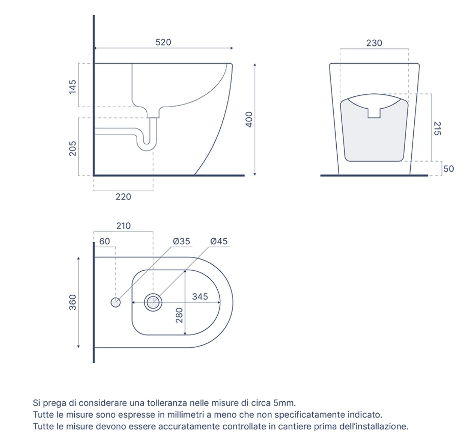 Coppia di sanitari filomuro ceramica grigio opaco vaso rimless copriwc soft-close e bidet ASIA SMALL