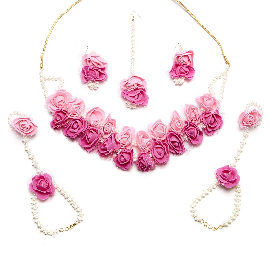 ZENEME Jewellery Pearl Designer Pink & Red Jewellery Set with 5 Items for Women & Girls (Mehandi/Haldi Bridal/Baby Shower) (B07MTGWJF7) Amazon Price History, Amazon Price Tracker