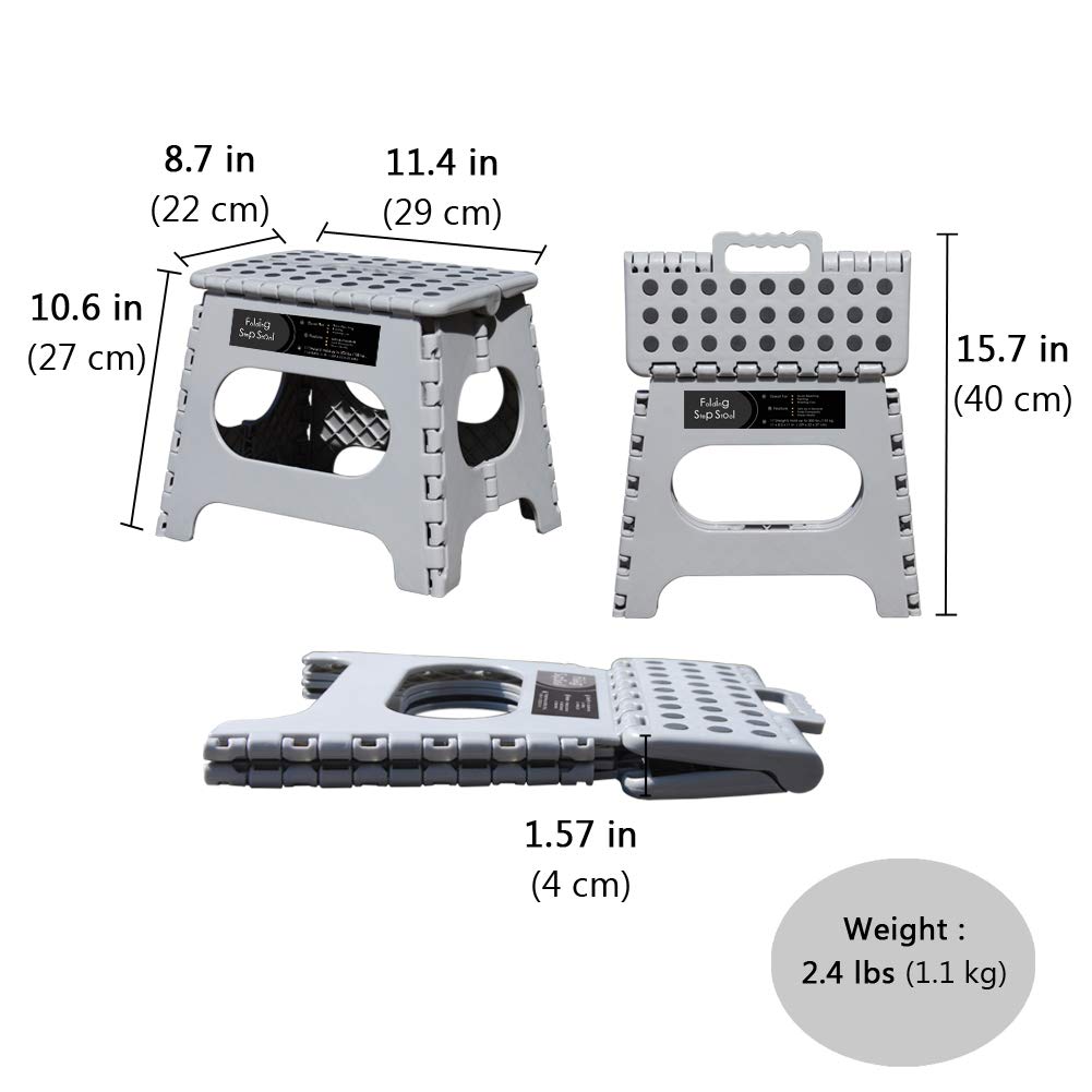 Non-Slip Folding Step Stool, Sturdy Safe Enough - Holds up to 300 Lb - 11 inch Footstool for Adults or Kids, Folding Ladder Storage/Opens Easy, for Kitchen,Toilet,Camping (Light Grey, 11'') 1