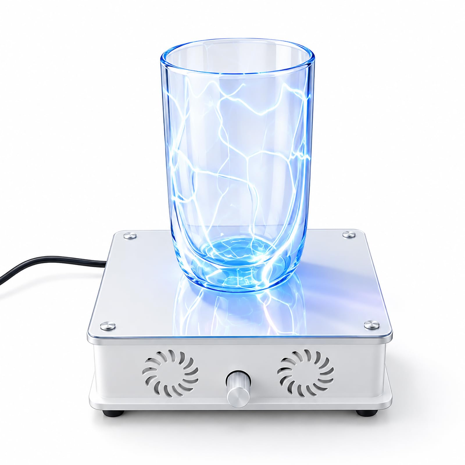 Tazza Al Plasma con Bobina di Tesla,tazza Luminosa Attivabile Al Tocco, Tazza di Vetro con Effetto Fulmine Elettrico, Sensibile Al Tocco con Base Eccitatrice,per Bevande,fantastico Gadget Scientifico
