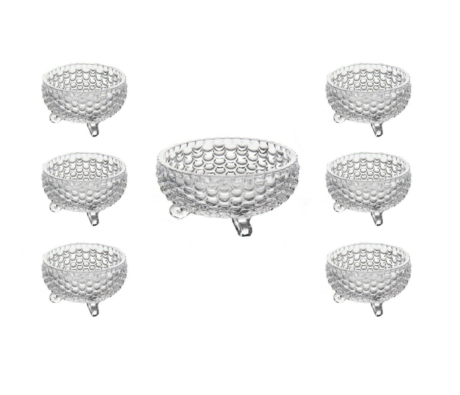 Massive Reckon® Pineapple Shaped Crystal Glass Bowl Set of 7 Glass Bowl Set Clear Fish Shaped Pudding Set