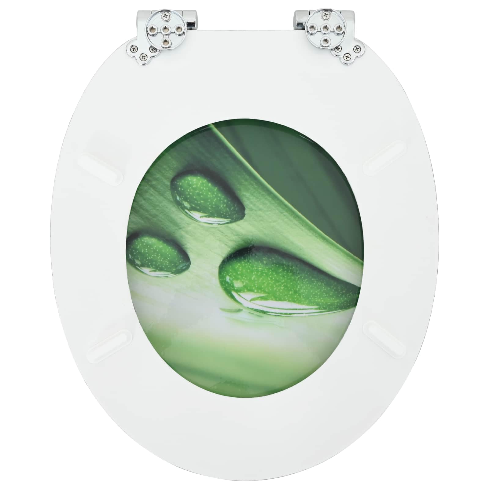 Sedile WC in MDF con abbassamento automatico, set da 2 pezzi, motivo: gocce verdi, 44 x 38 cm, sedile WC in MDF con cuscinetti antiscivolo