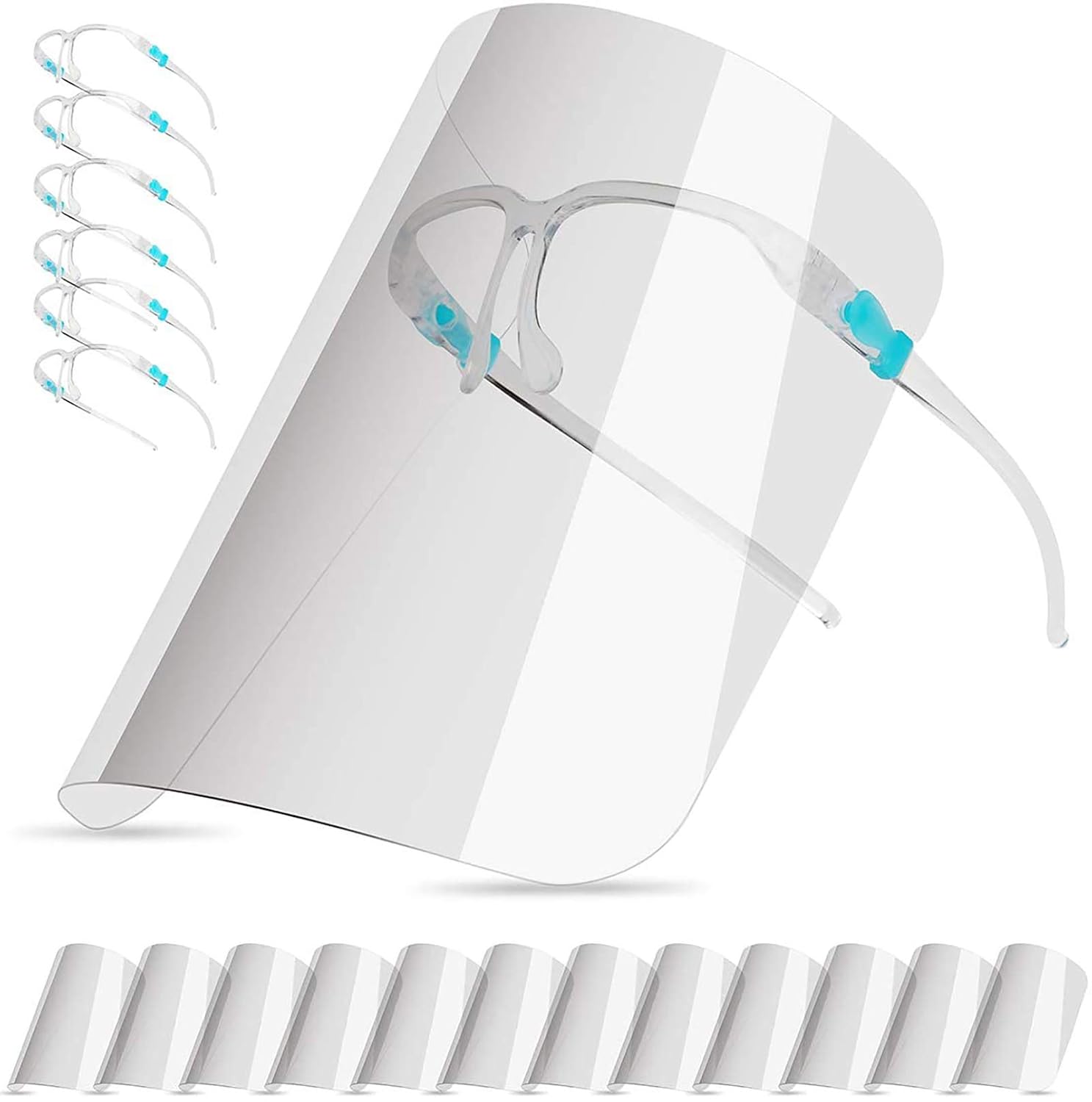 salipt Face Shields Set with 12 Replaceable Anti Fog Shields and 6 Reusable Glasses for Women and Man to Protect Eyes and Face