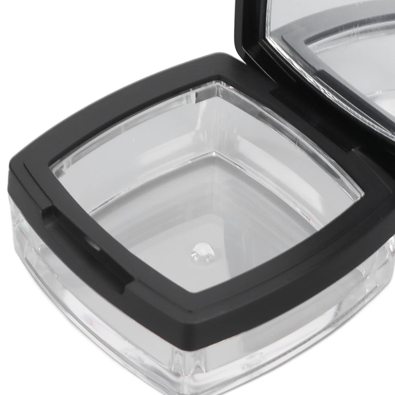 Empty Refillable Powder Case Powder Puff Mirror Spoon Separately Storage Box for Makeup Loose Powder Black