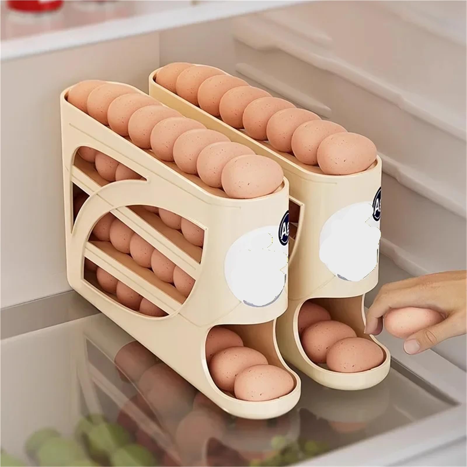 Compatible con soporte automático de huevos NASAN de 4 capas, organizador dispensador de almacenamiento para nevera para cocina (blanco, 2 piezas)