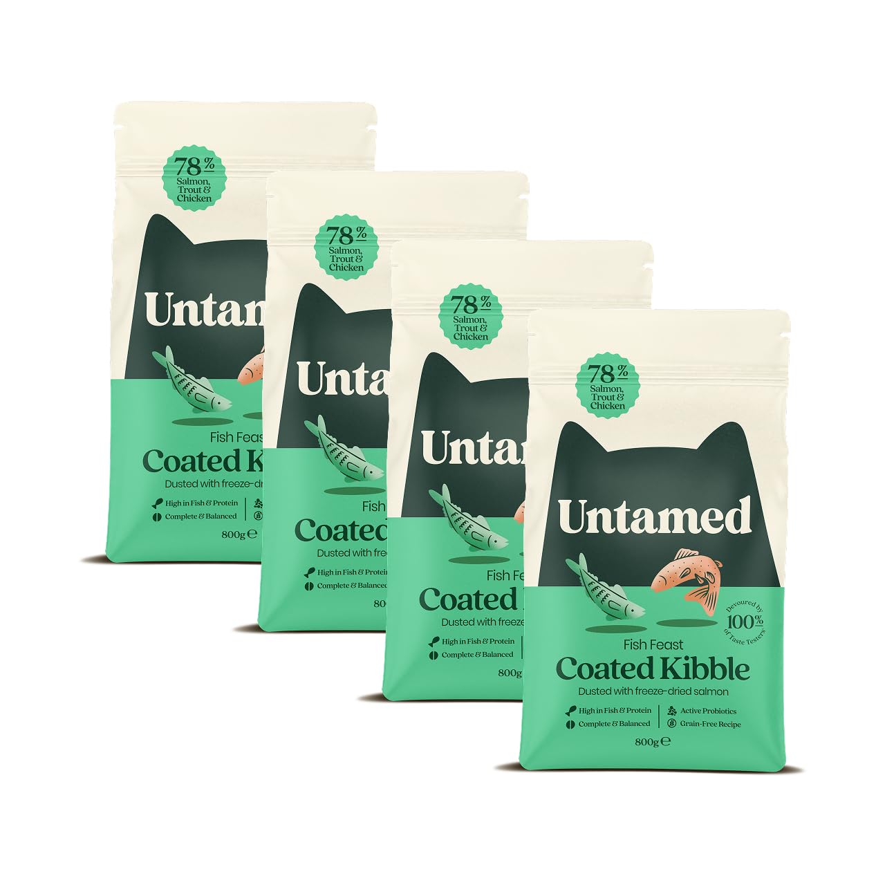 Untamed Dry Cat Food 3.2kg, 78% Salmon, Trout & Chicken, Kibble Multipack