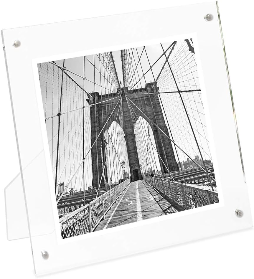 Isaac Jacobs 4” x 4” Clear Plain Acrylic Picture Frame, Magnetic Photo Frame, Made for Tabletop Display with Two-Way Easel