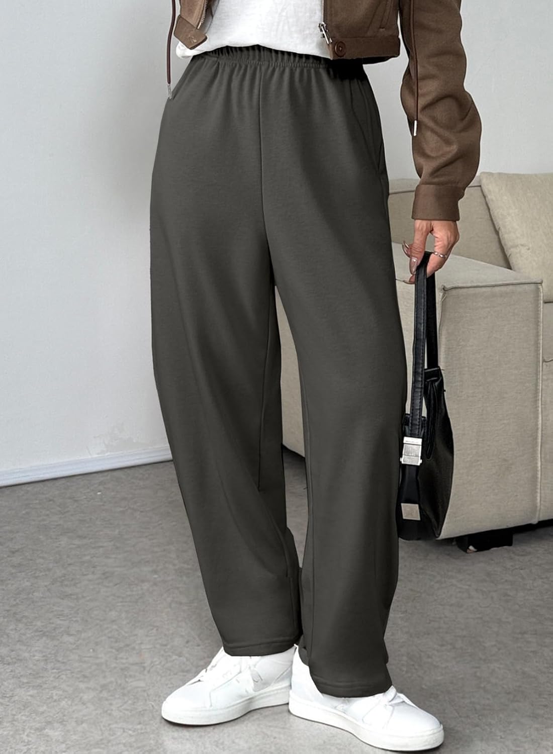 EVALESS Wide Leg Sweatpants Women Fall Clothes Casual Elastic High Waisted Baggy Pants Cropped Length Ballon Joggers - Image 3