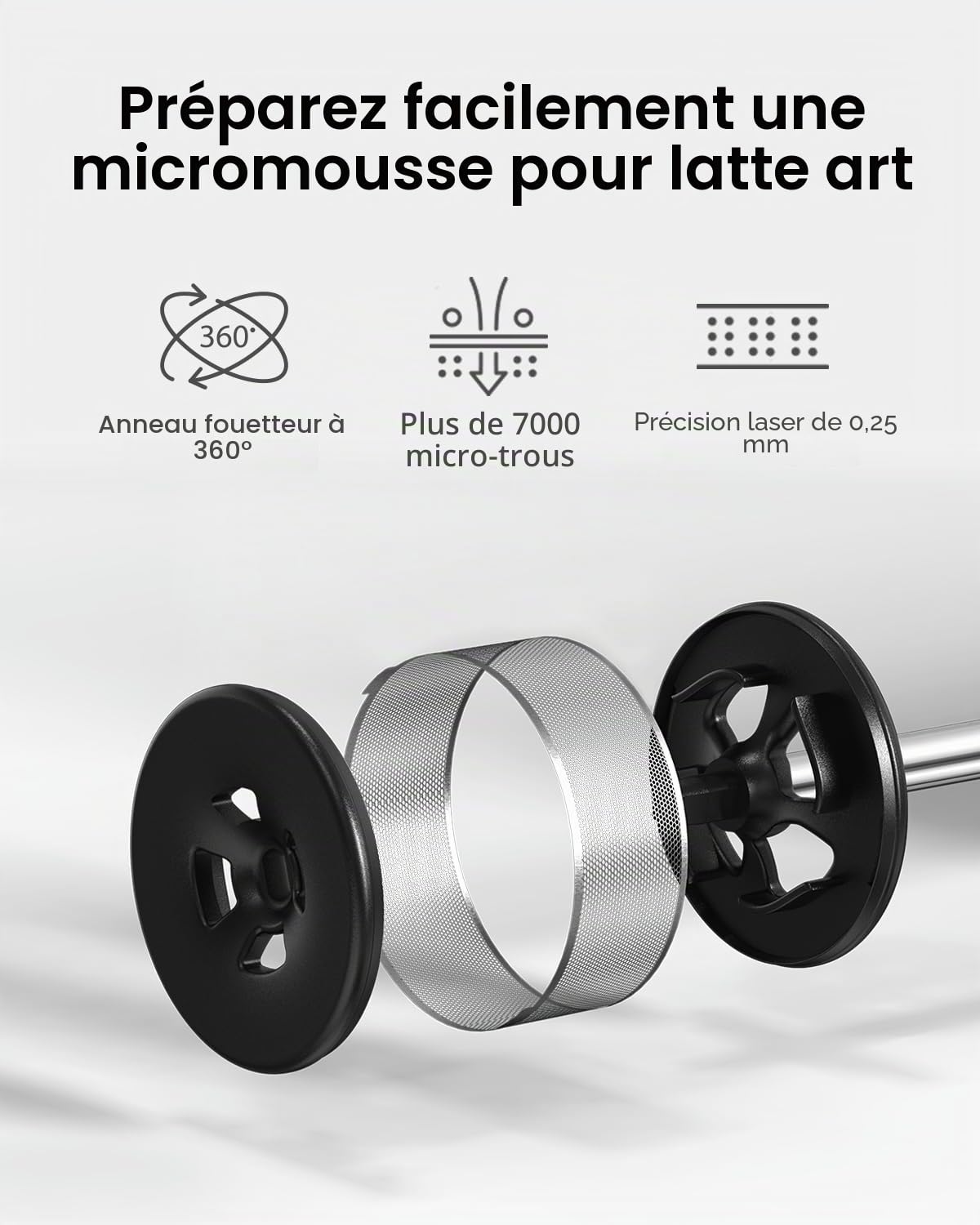 Maestri House Mousseur à lait de qualité barista, Mousseur Lait Rechargeable avec Contrôle de Vitesse Continu, Étanche IPX6, pour la Micro-Mousse et le Latte Art (Latte, Flat White)