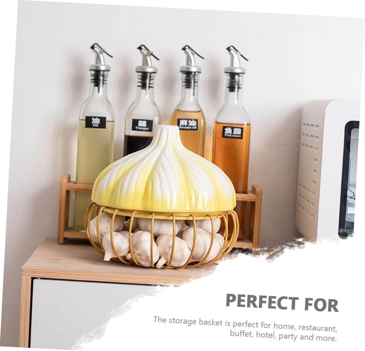 Mobestech Household Garlic Container Multi-function Iron Art Storage Basket for Kitchen for Garlic Ginger and Egg Storage Compact Design with Unique Hen Shape