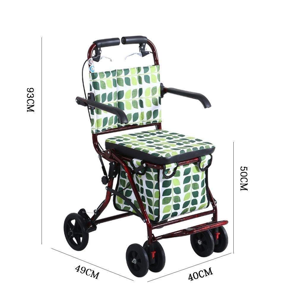 Andador, 4 Ruedas para Caminar, Ayuda para Caminar con Movilidad Plegable, Andador para Ancianos con Asiento Ajustable en Altura, Andador para Ancianos con Carro de Aleación de Aluminio
