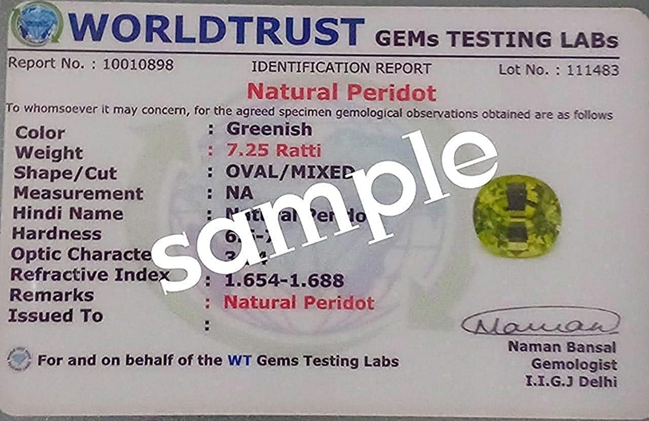 11.25 Ratti 10.45カラット ラボ認定ペリドットストーン宝石 ラボ証明書リング付き 男女兼用 ルースジェムストーン ペ