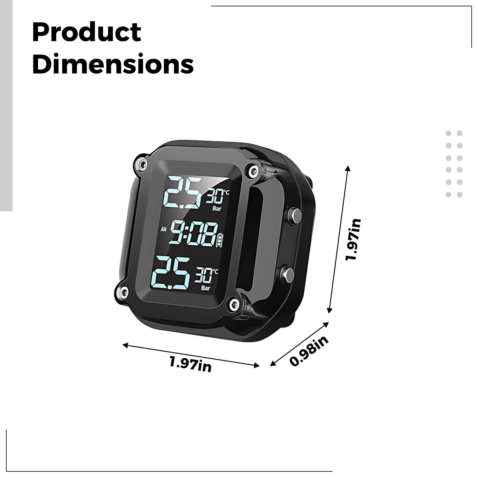 Moto TPMS Con Sensori Esterni, Wireless Tire Pressure Monitor, Display LCD Digitale, Forte Attacco Di Ricarica, Universale