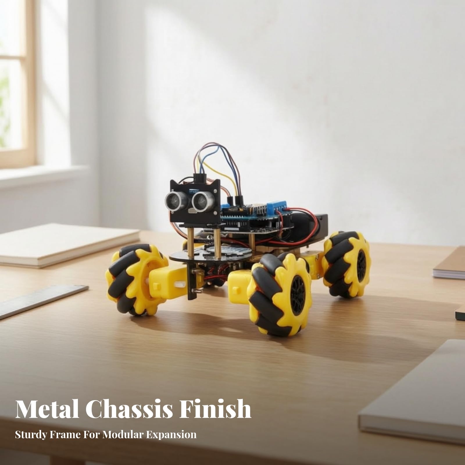 Kit Bricolaje Robótica Compacto | Movimiento Multidireccional, Kit Robot con Chasis Abierto y Ultrasónico, para Principiantes, Juguete Educativo