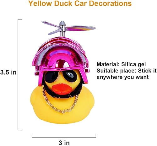 Miniatura 6 de Adornos de pato de goma para automóvil, 2 piezas de pato amarillo, decoraciones de tablero de automóvil, cuernos de bicicleta de pato con casco de