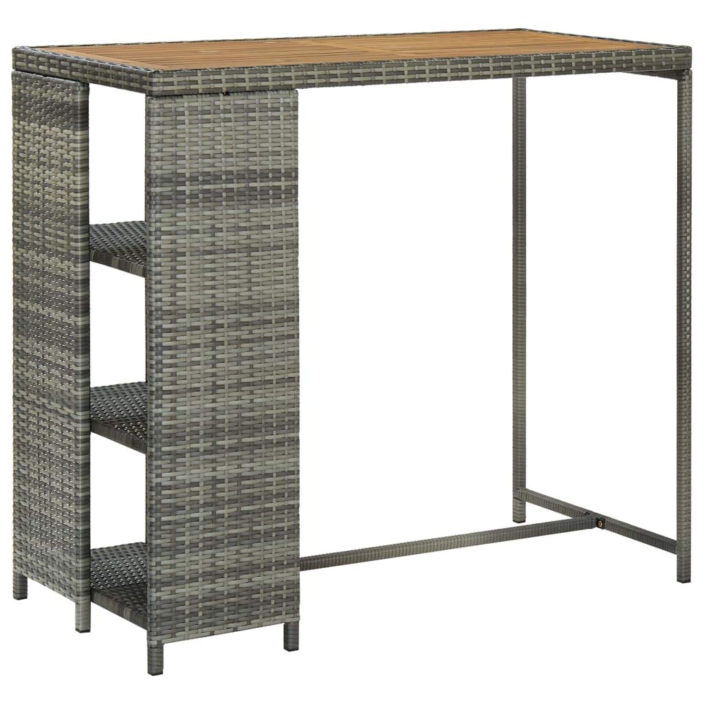 SXZenSpace Grey Bar Table with Storage Rack 120x60x110 cm Solid Acacia Wood Top PE Rattan Bistro Kitchen Dining Modern Design for Home Garden Pub