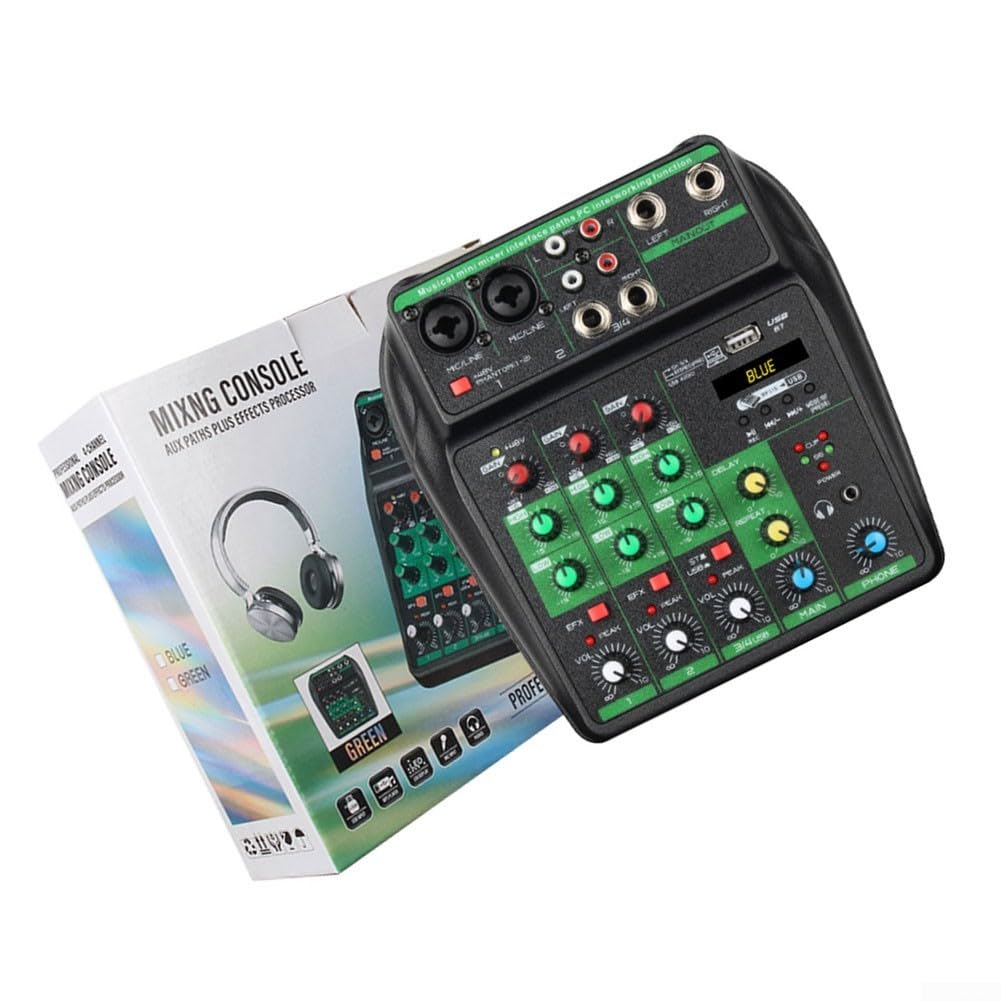 Table de mixage DJ 4 canaux avec streaming audio pour diverses sources audio, lecture multimédia USB et MP3, entrée stéréo, mixeur d'alimentation 48 V pour microphone à condensateur, carte son en