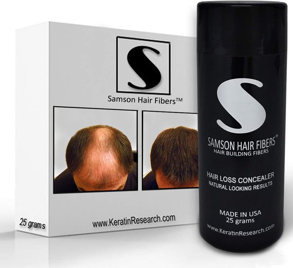 Keratin Hair Loss Fibers BLACK color Large 25gr refillable CONTAINER Hair Loss Concealer By Samson Made in USA