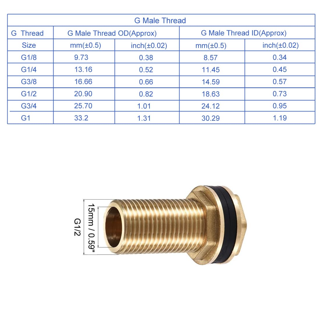 MACHSWON Bulkhead Fitting, G1/2 Male, Tube Adaptor Connector Hose Fitting with 2 Silicone Gaskets, for Pipes Faucets, Hoses - Image 2