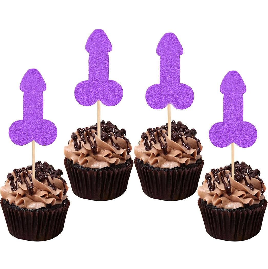 12 Pcs Prank Bachelorette Party Cake Cupcake Topper Decoration Gender Glitter Pick for Hen Bridal Shower Engagement Supplier Favor Game Tool Decor Set Y6