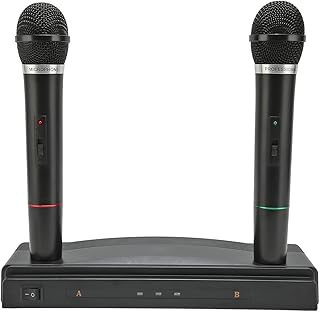 Sistema de Microfone Sem Fio UHF, 2 Microfones Dinâmicos Sem Fio Profissionais Operados por Bateria Sistema de Microfone de Mão de Metal para Festa de karaokê Em Casa Reunião