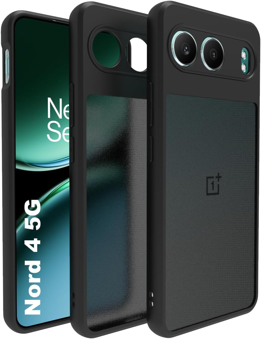 Shockproof Sleek Hybrid Armor Back Cover Case Compatible with OnePlus Nord 4 5G (Smoke Black Matte PC + Black TPU Bumper)