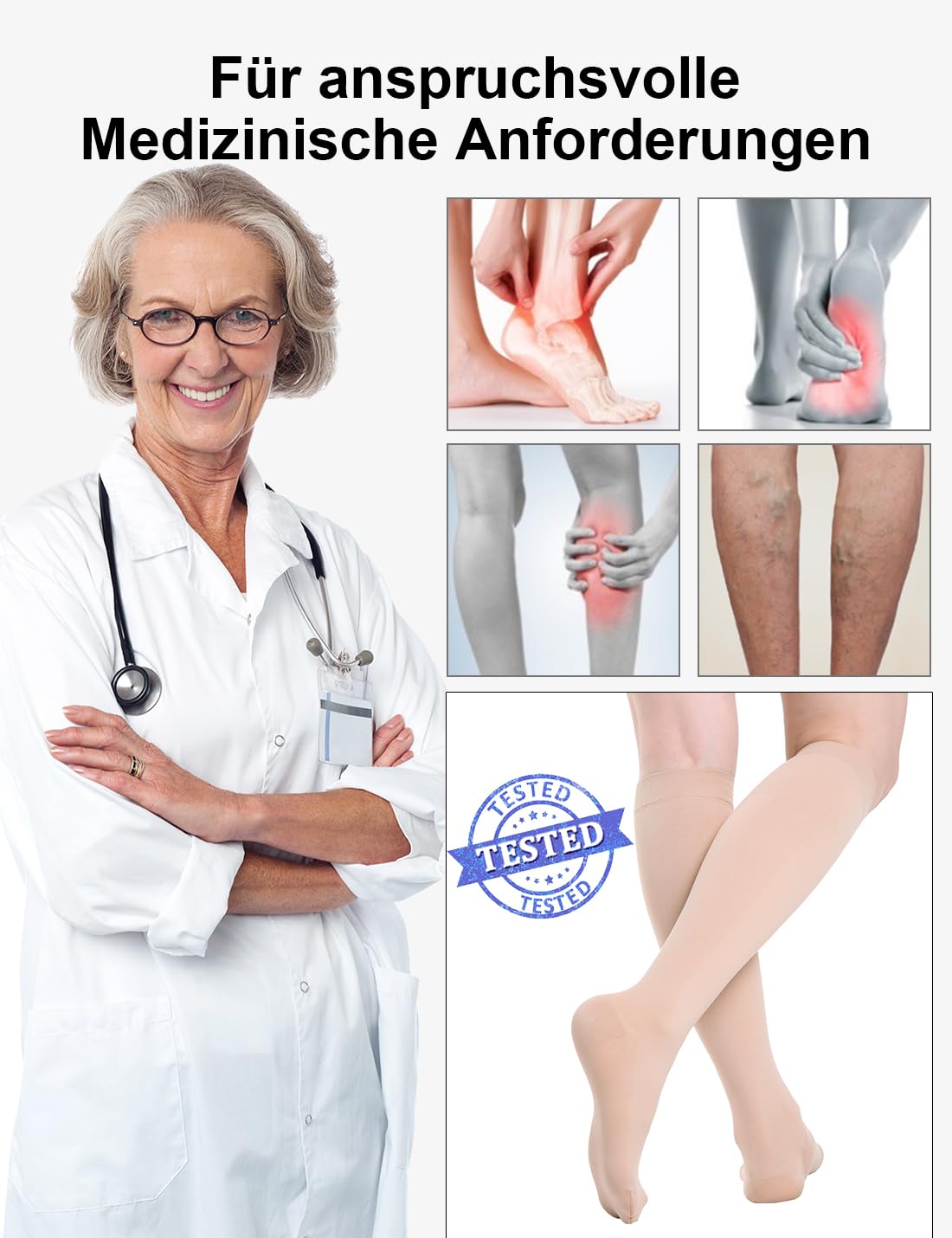 Medicale Bas de Contention Femme et Homme 20-30mmhg Classe 2, Soutien Graduel Chaussettes de Contention pour Les varices, l'œdème, Vol de Voyage - 2