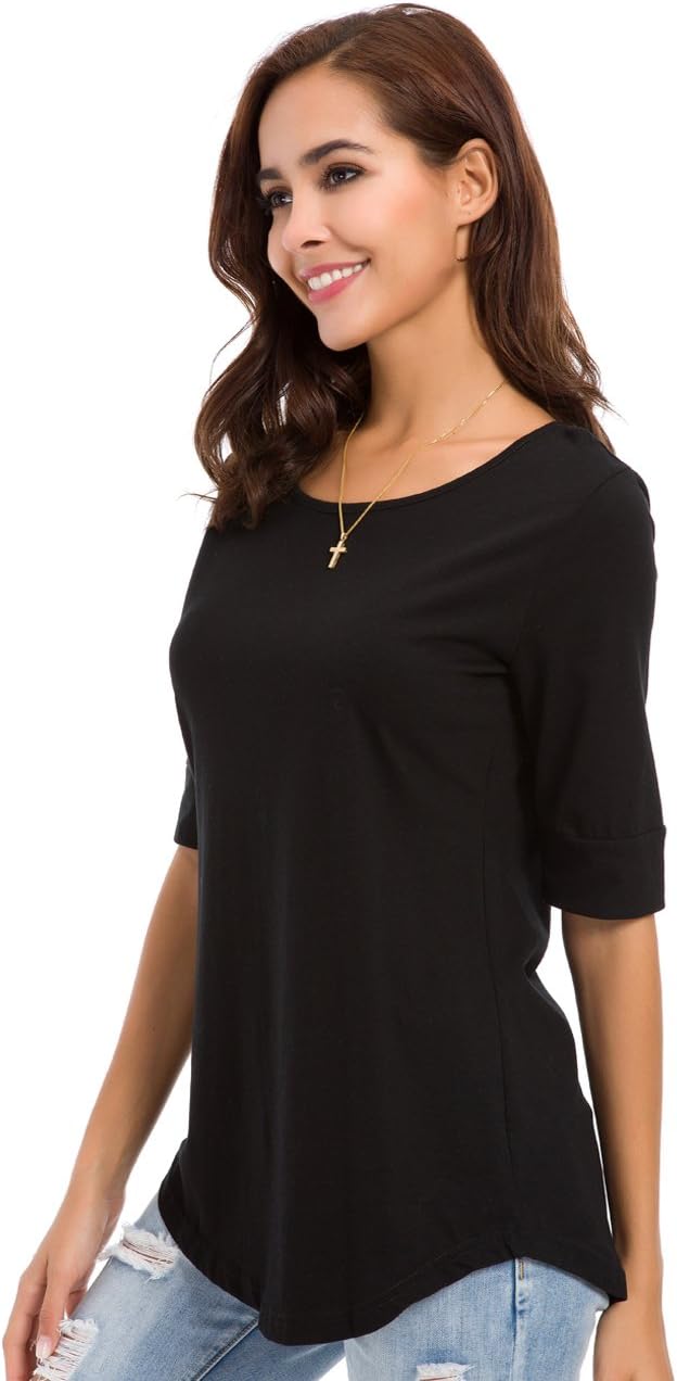 LUSMAY Womens Crew Neck Loose Fitting Tunic Shirts Cotton Casual Tops - Image 5