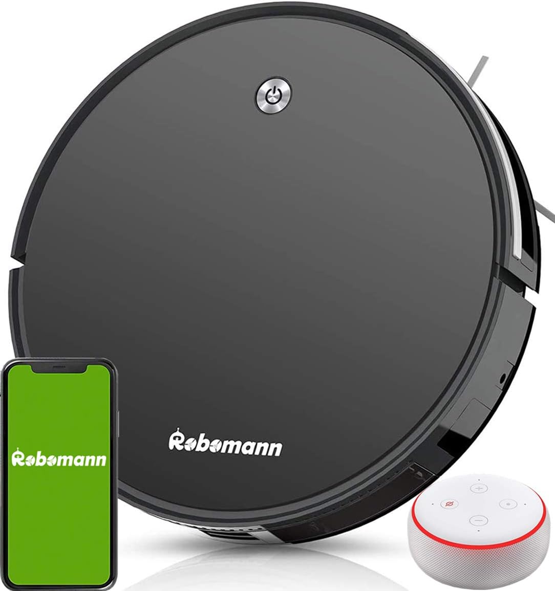 Black Friday Sale 2022 Robot Vacuum and Mop Cleaner, Robomann X9 Adopt Upgraded GYRO Navigation Technology, App Control, Scheduled, 600ML Dustbox, 400ML Watertank, 120 Mins Runtime, Compatible with Alexa