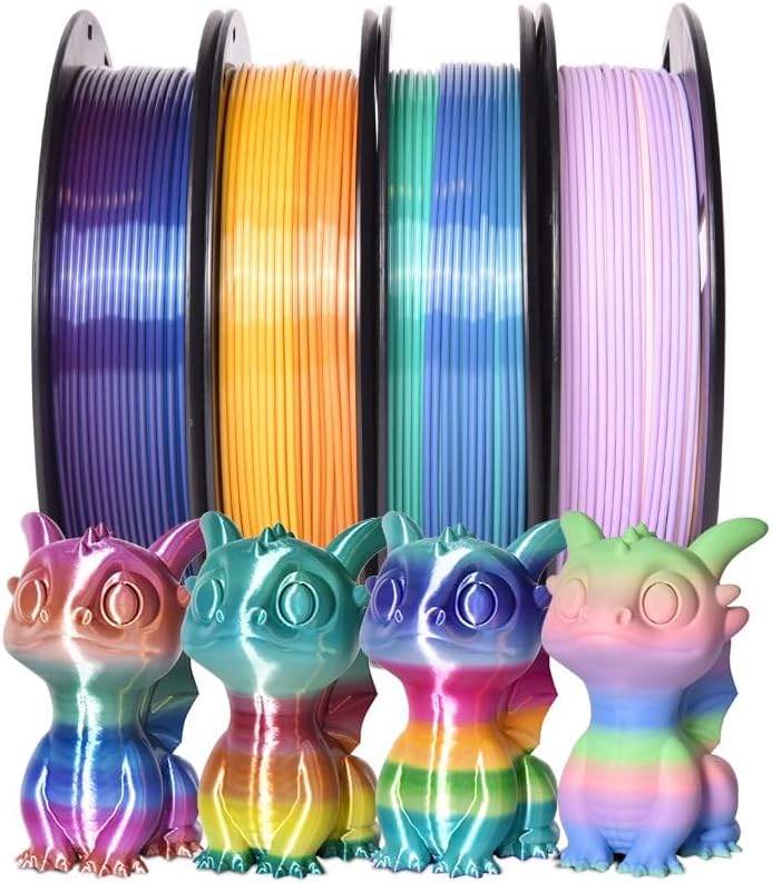 RAMBERY 3D Printer Filament Bundle Silk Shiny Rainbow PLA Filament, Multicolore Fast Color Change Toughness Upgraded 3D Printing Filament, 1.75mm 200gX 4 Spools (1.76 lbs) - Image 9