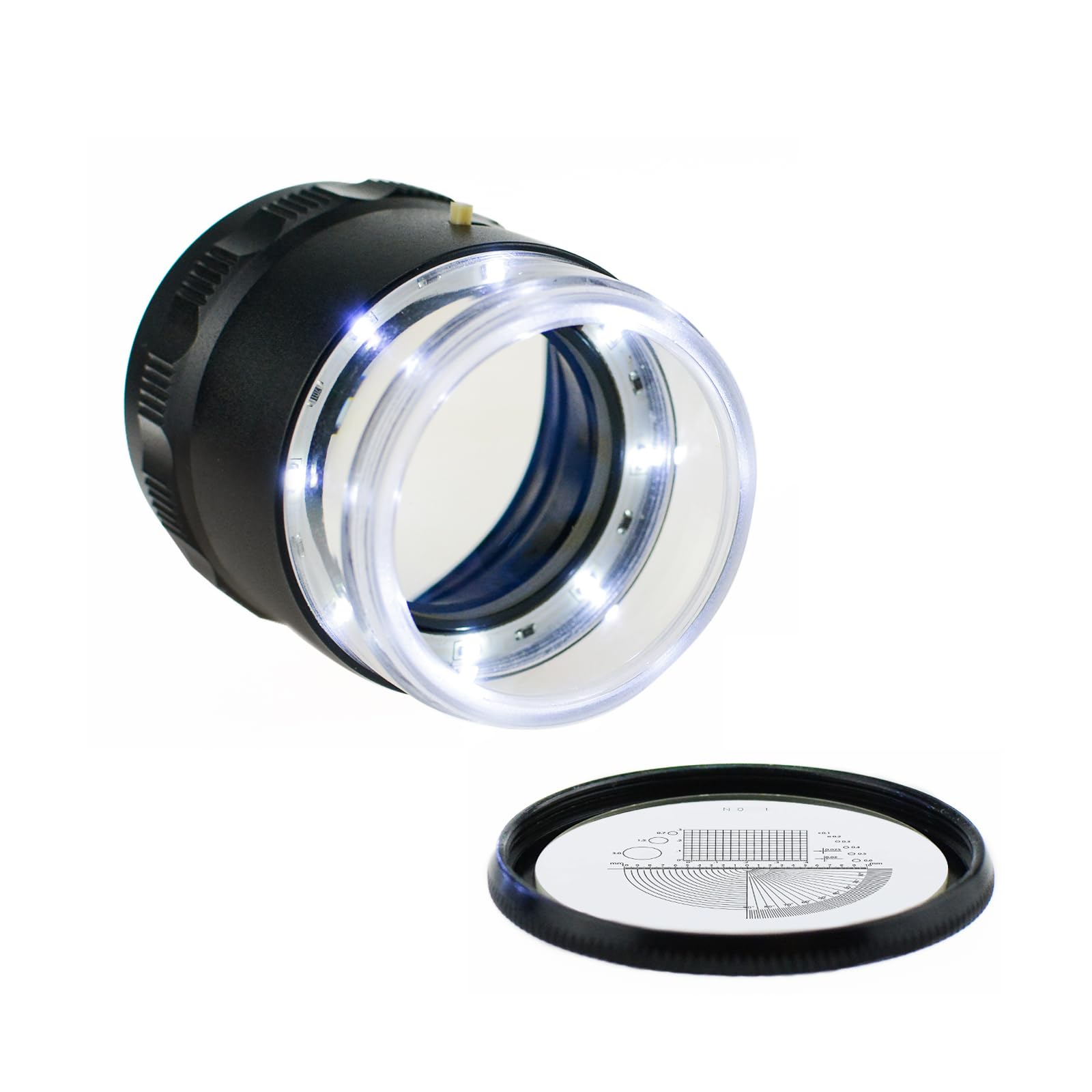 Lupa de Lupa de joyero Iluminada de 10 Aumentos con Escala de Retícula intercambiable, Luz LED, Campo de Visión de 25 mm para joyería, Gemas, Monedas, Herramienta de hobby(1 tabla de escala de vidrio)