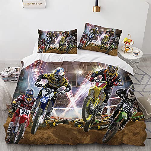RITIOA Motocross Housse de Couette 200x200,Moto Cross Parure De Lit 2 Personne avec Fermeture Éclair - Sets De Housse Couette en Microfibre,2 Taie d'oreiller 65x65 cm (#15) Cover