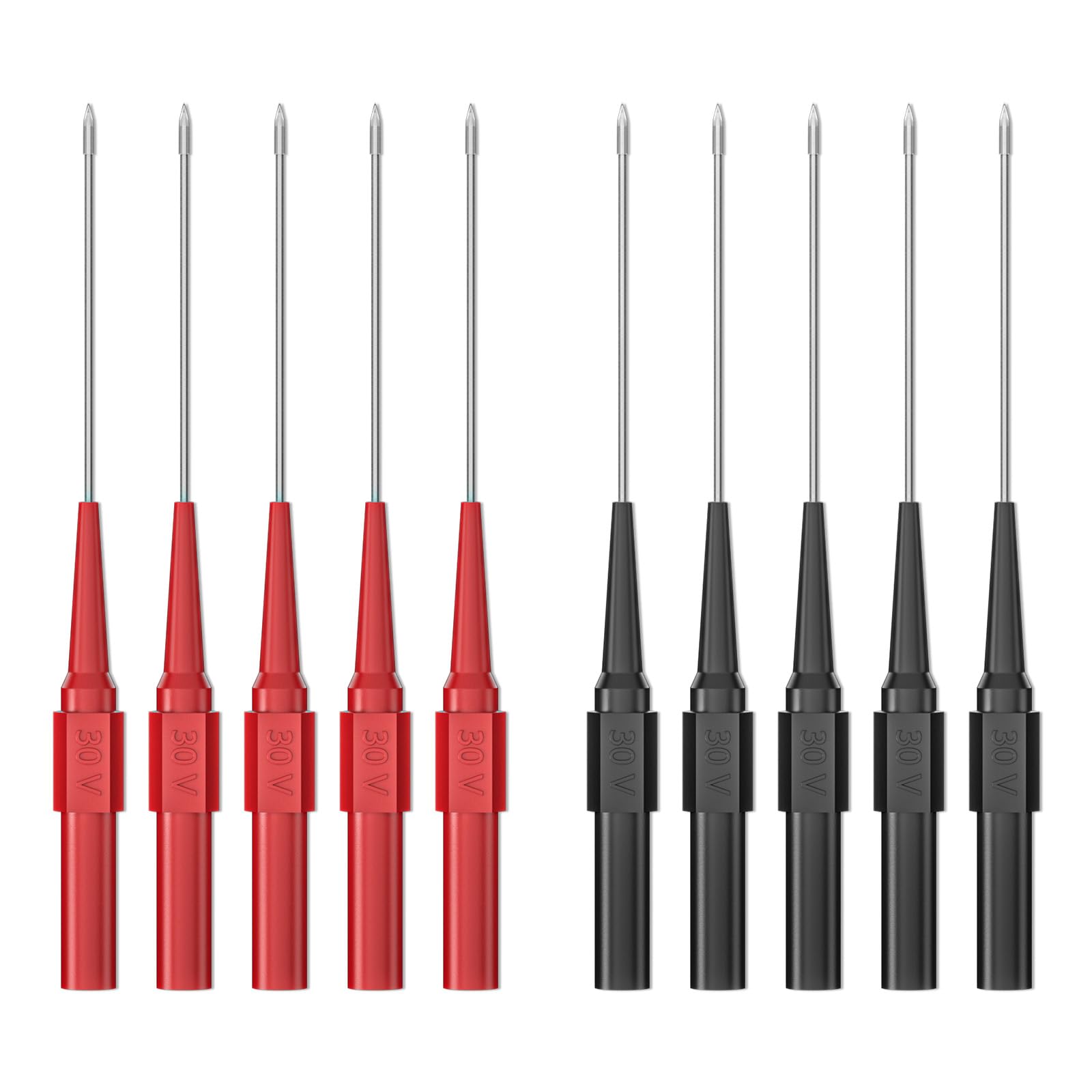 Cleqee 10PCS 0.7mm Long Version Test Probes Pins Non-Destructive Insulation Wire Piercing Needles Stainless Steel Multimeter Probes for 4mm Male Banana Plug Red&Black