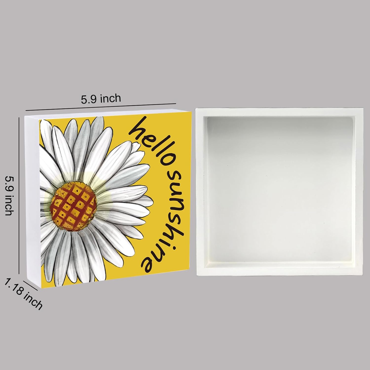 Summer Decor Summer Decorations for Home Indoor Hello Sunshine Daisy Table Decor Home Room Office Bathroom Wood Box Sign Rustic Wooden Shelf Desk Decor Season Sign House Warming Gifts 5.9 x 5.9 Inch