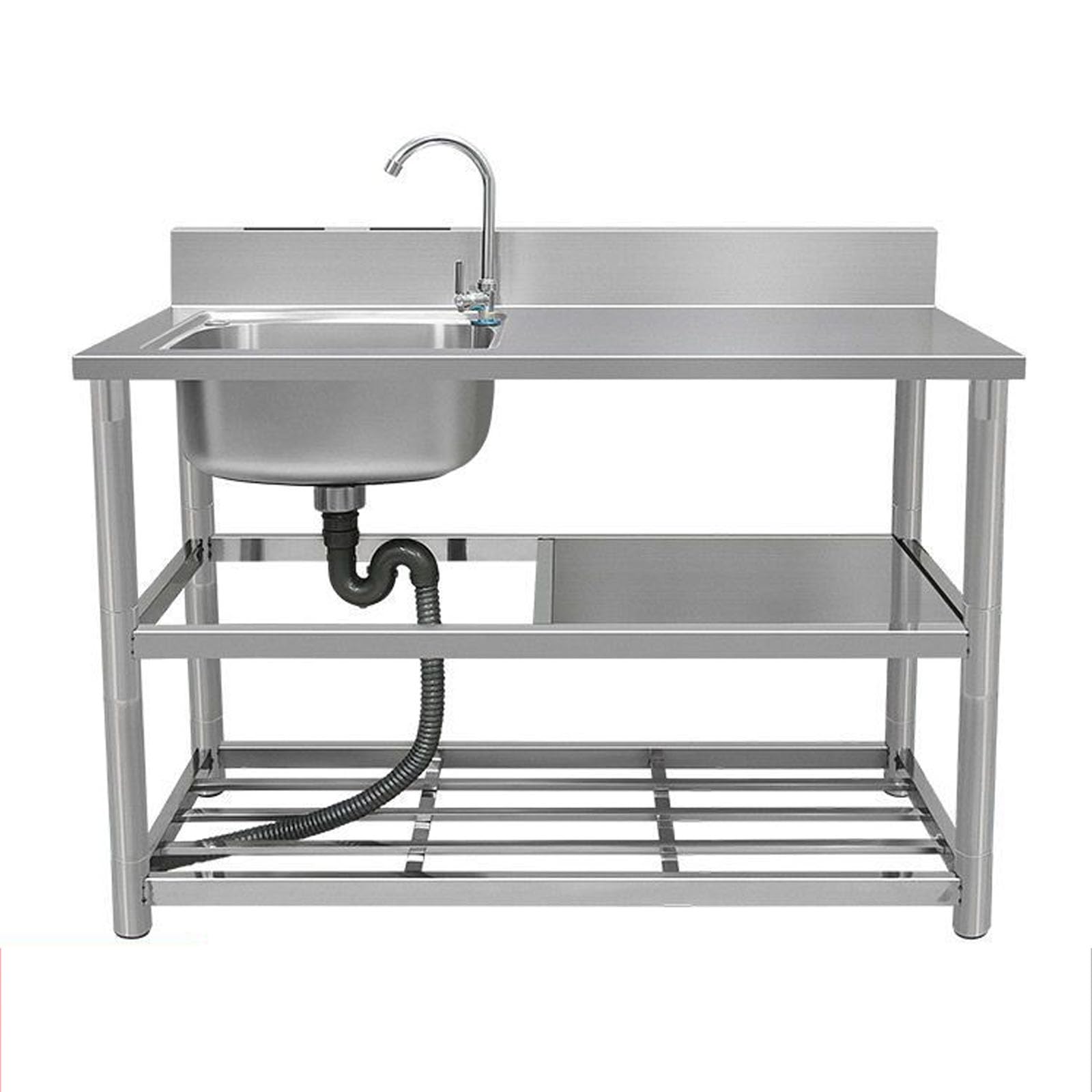 WDSOPK Standing Single Bowl Outdoor Sink with Strainer and Faucet Standing Utility Sink for Garage Laundry Room Outdoor Restaurant Commercial Grade Stainless Steel Sink (C 120 * 50 * 80 cm)