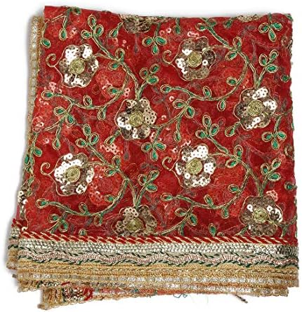 Red Puja Chunari Cloth Chunni Chunar (Size :- 36 Inches x 18 Inches) Devi Maa MATA Chunri Pooja Items Decoration Aasan Mat for Statue Choki aasan Posters Frame Idol,