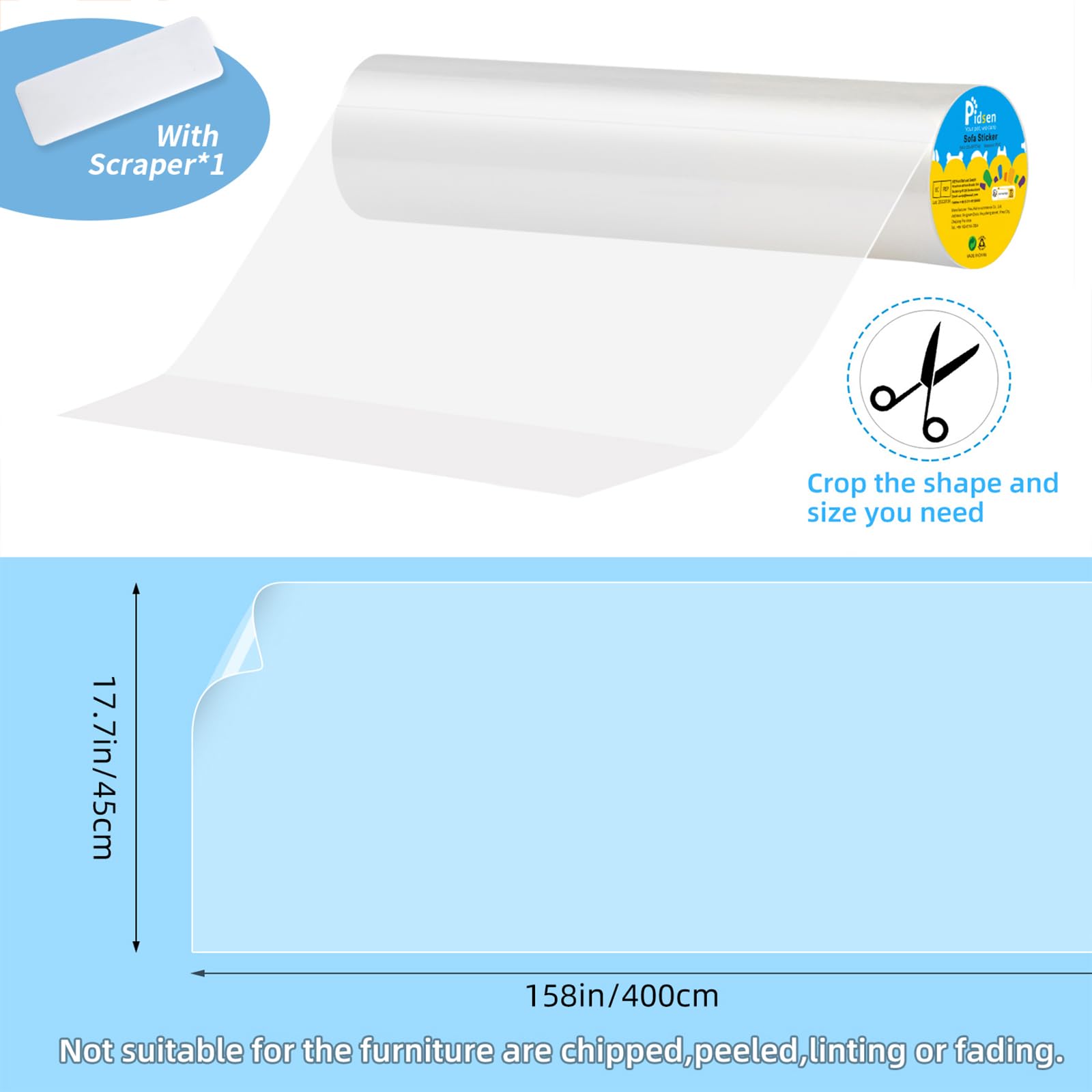 Protector de Muebles Gatos, Cinta Adhesiva Anti-Arañazos de Puertas Transparente Autoadhesivas Arañazos de Gato Protector para Gatos y Perro, Protección Invisible para Sofá y Mueble 45x400 cm