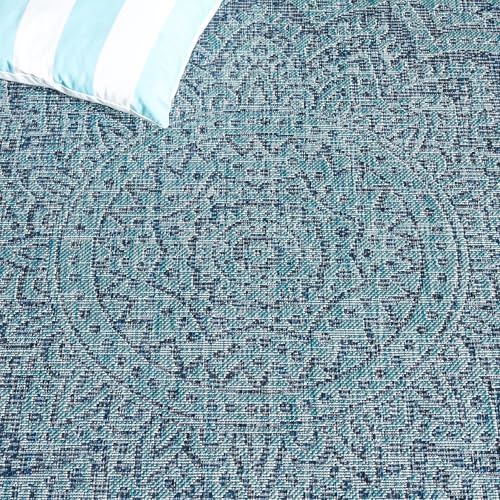 Image of SAFAVIEH Courtyard Collection 8' x 10' Navy / Aqua CY8734 Indoor /-Outdoor-Waterproof Easy-Cleaning Patio Backyard Mudroom Area-Rug