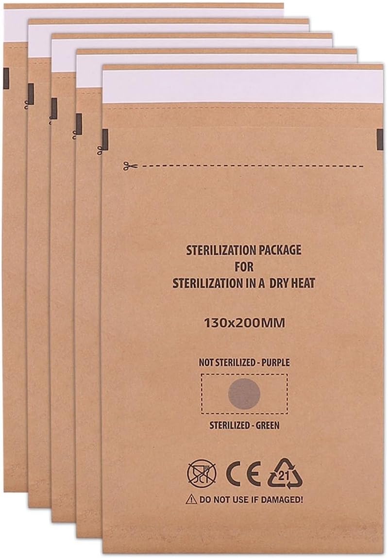 高温処理用 牛皮紙 封筒 自立封入バッグ 3サイズ 温度指示インク 160℃以上で変色 美爪 小物収納 業務用 100枚セット(13