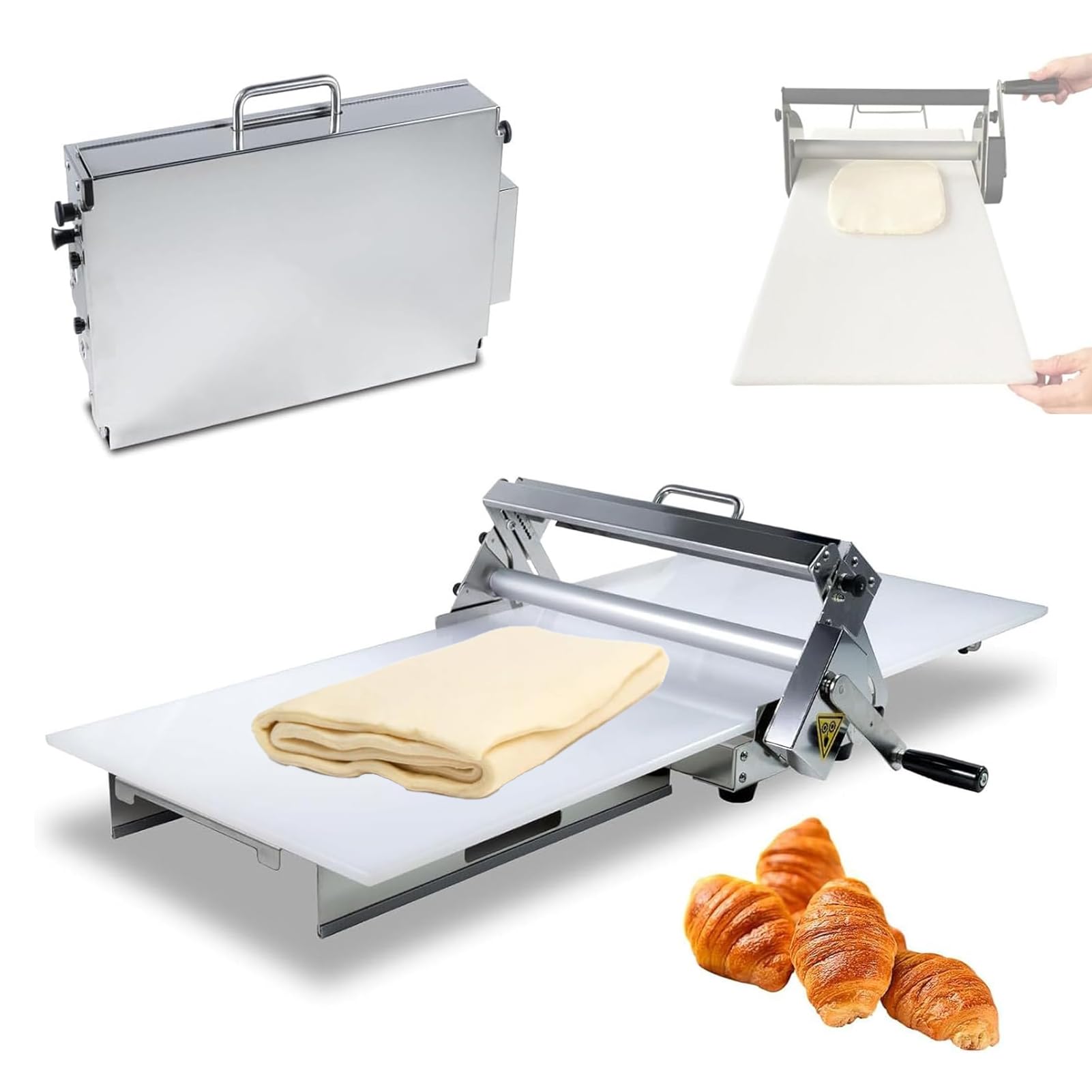 Laminatore per pasta per croissant, laminatrice per pasta commerciale, spessore della macchina per pasta regolabile, macchina per sfogliare la pasta, macchina per sfogliare da tavolo per croissant,