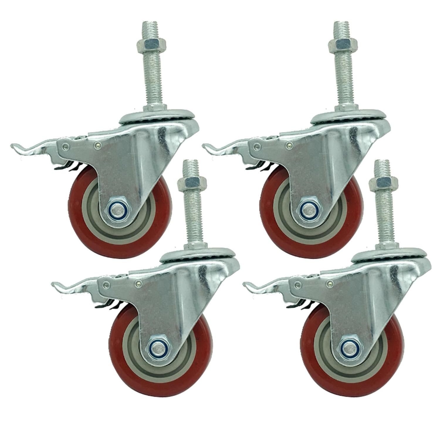 GYEQXKT Heavy Duty 100mm Locking Swivel Casters with M16 Threaded Stem - 4 Pack PU Furniture Wheels for Workbench Carts Trolleys -& Smooth Mobility