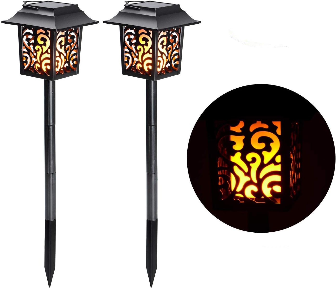 Outdoor Solar Powered Garden Lights - YQing 2 Pack Torch Light, 96 LED Flame Fairy Lights Dusk to Dawn Flickering Tiki Torches Outdoor Waterproof Garden Decorations