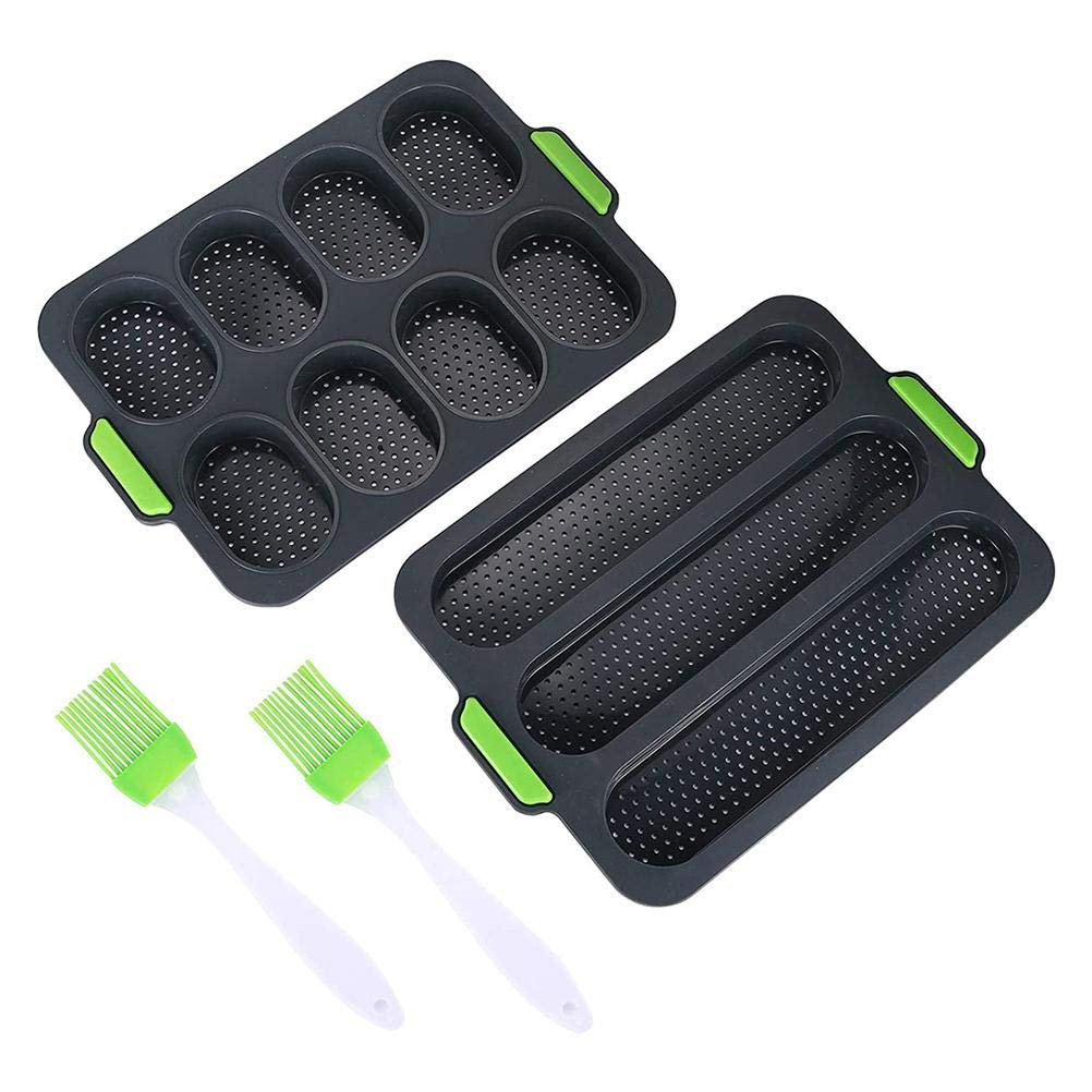 Molde de silicona para baguette con cepillo de aceite, bandeja antiadherente para pan francés, magdalenas y hamburguesas, perfecto para hornear en casa y uso profesional